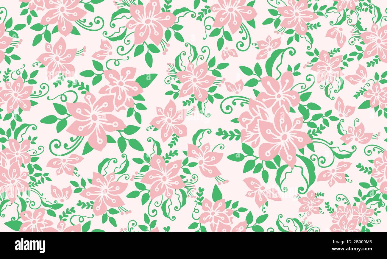 Spring floral pattern background, with seamless of leaf and flower ...