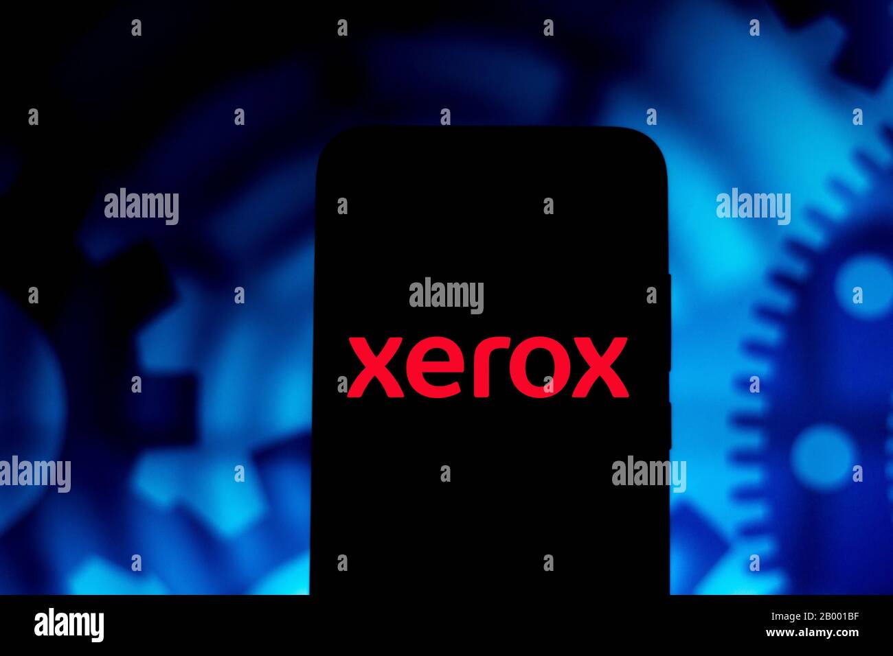 In this photo illustration the Xerox Corporation logo seen displayed on a smartphone. Stock Photo