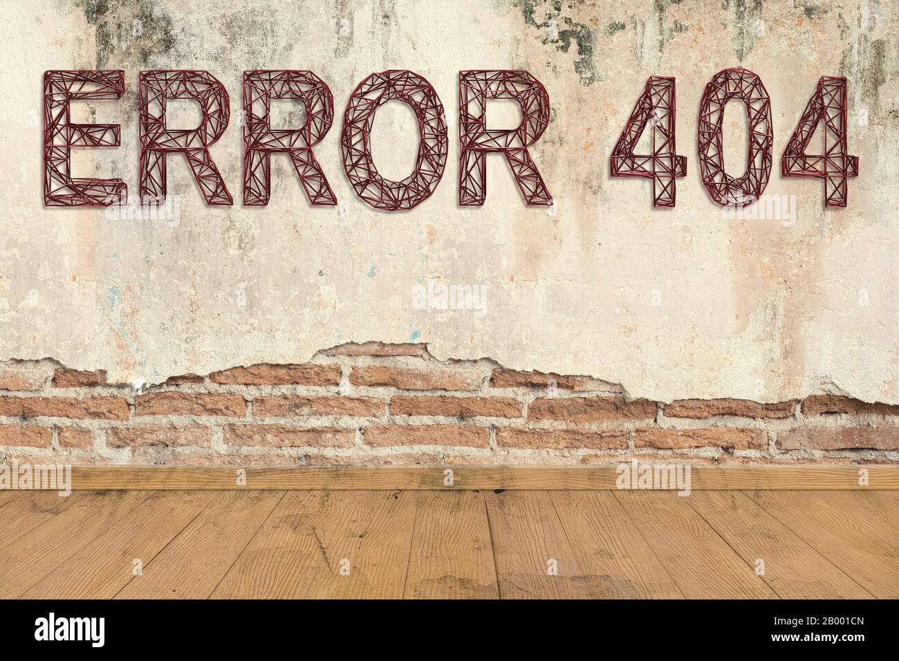 message ERROR 404 on brick wall Stock Photo