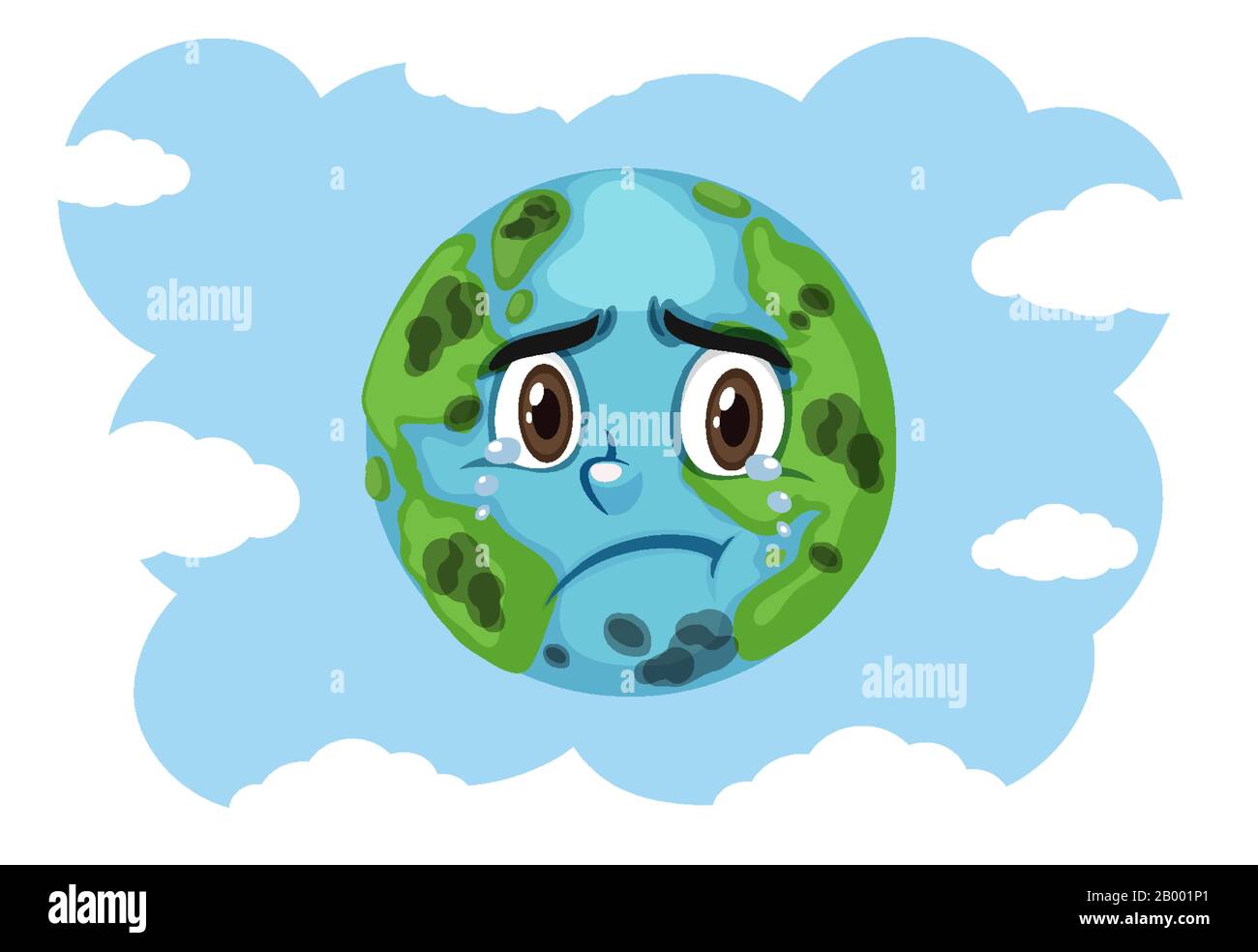 Pollution on earth with earth crying illustration Stock Vector