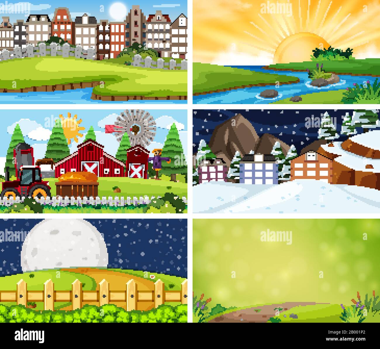 A set of outdoor scene including building illustration Stock Vector ...