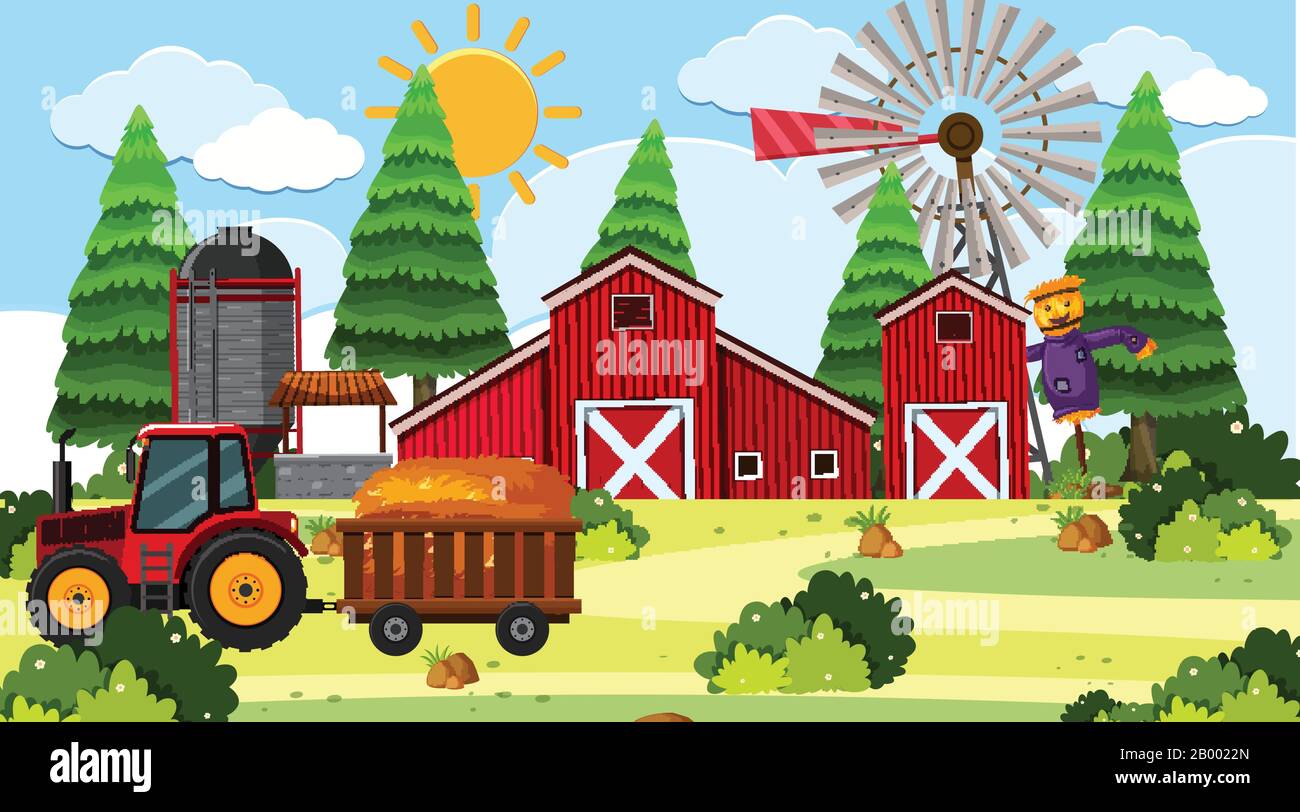 An outdoor scene with farm illustration Stock Vector Image & Art - Alamy