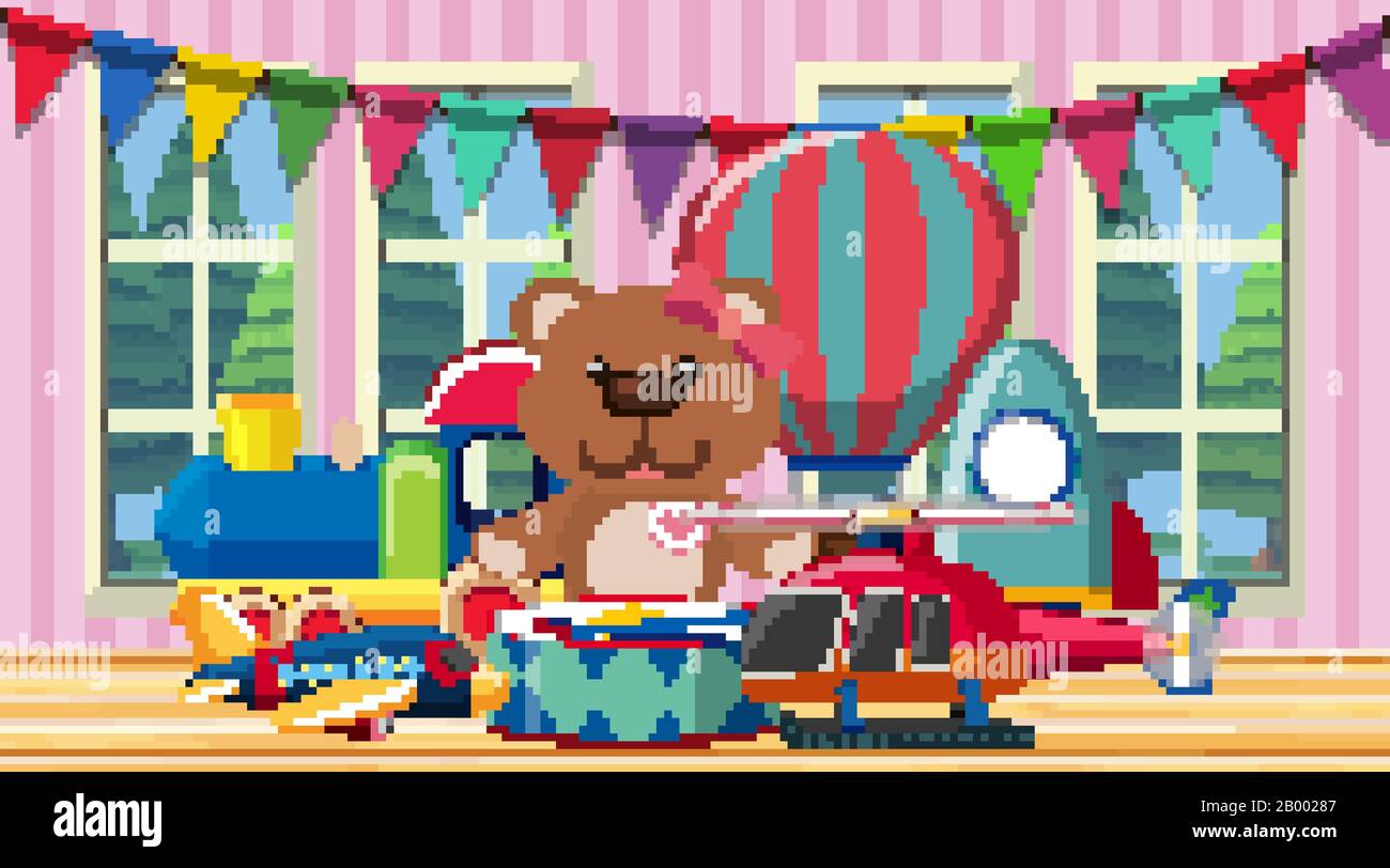 Scene with many cute toys in room illustration Stock Vector Image & Art ...