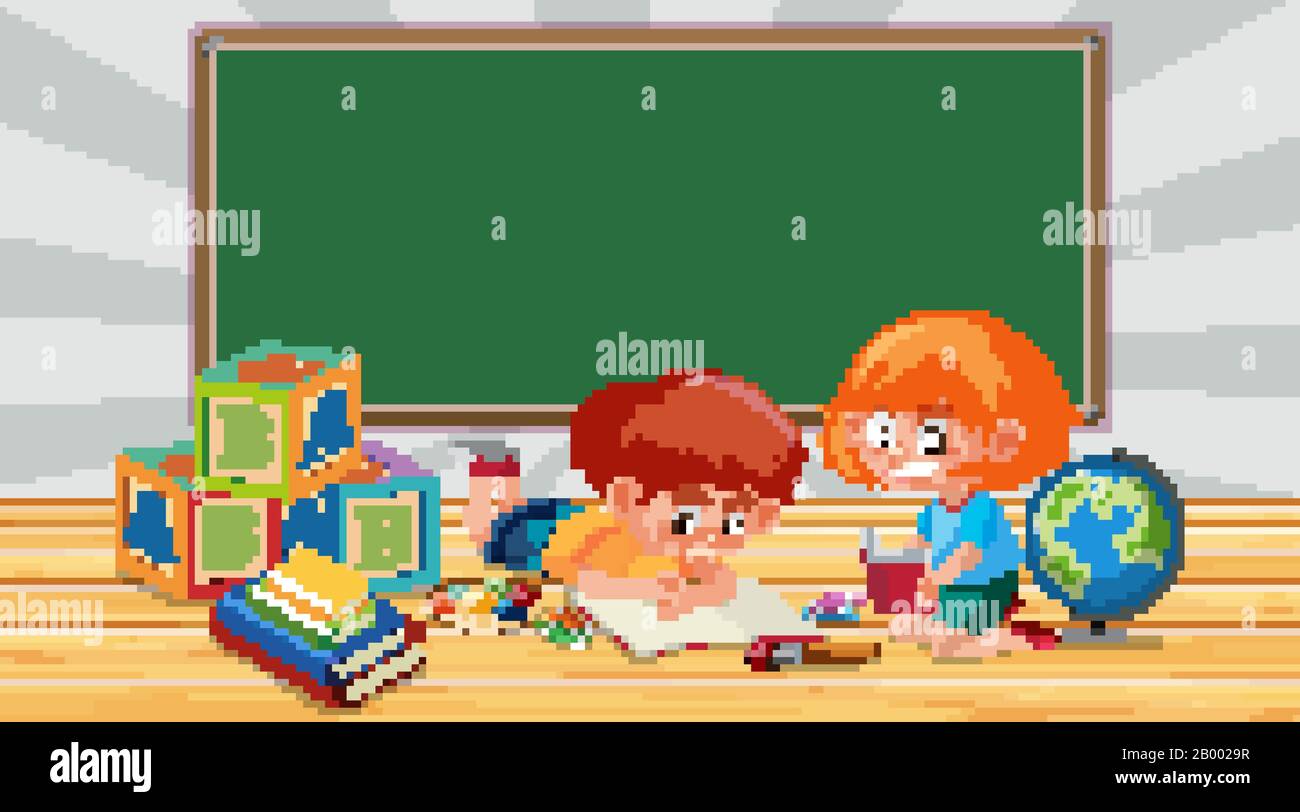 Border template with boy and girl reading books illustration Stock ...