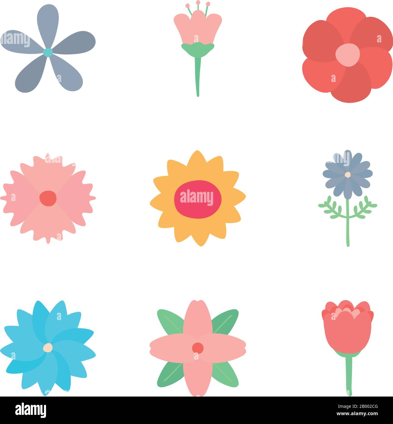 Flowers flat style icon set design, floral nature plant ornament garden ...