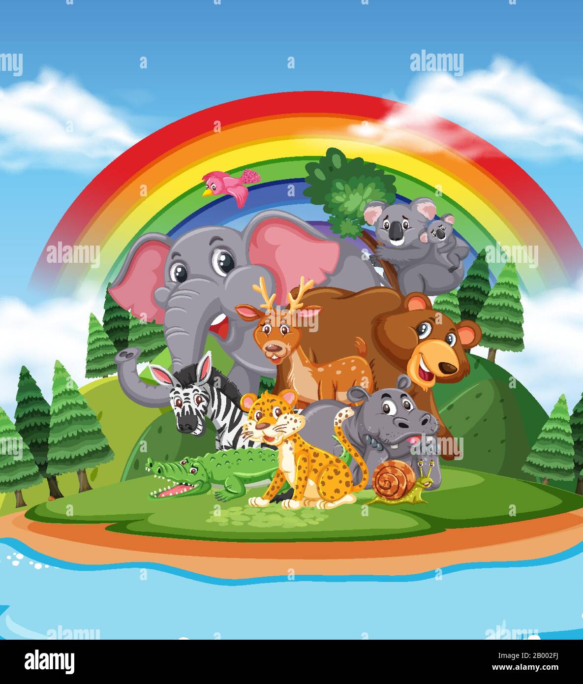 Scene with wild animals standing by the lake illustration Stock Vector ...