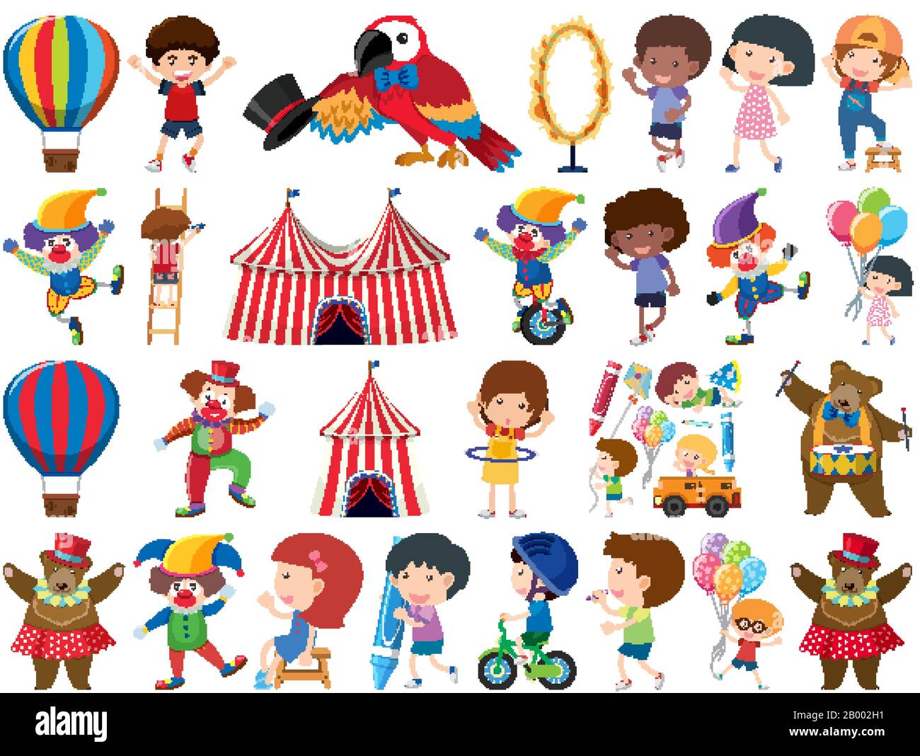 Large set of isolated objects of kids and circus illustration Stock ...
