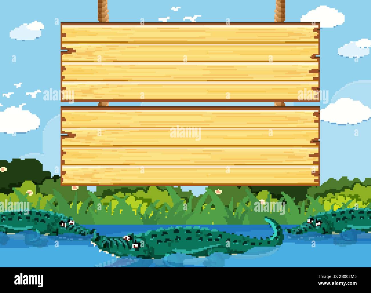 Wooden sign template with crocodile in the park illustration Stock ...