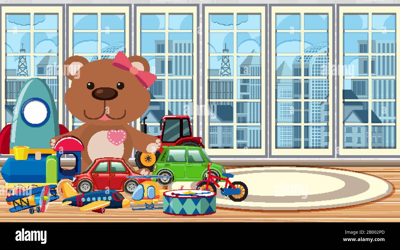 Scene with many toys in the room illustration Stock Vector Image & Art ...