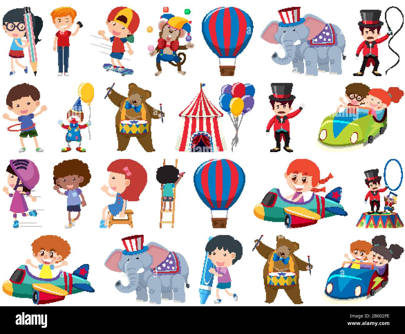 Large set of isolated objects of kids and circus illustration Stock ...
