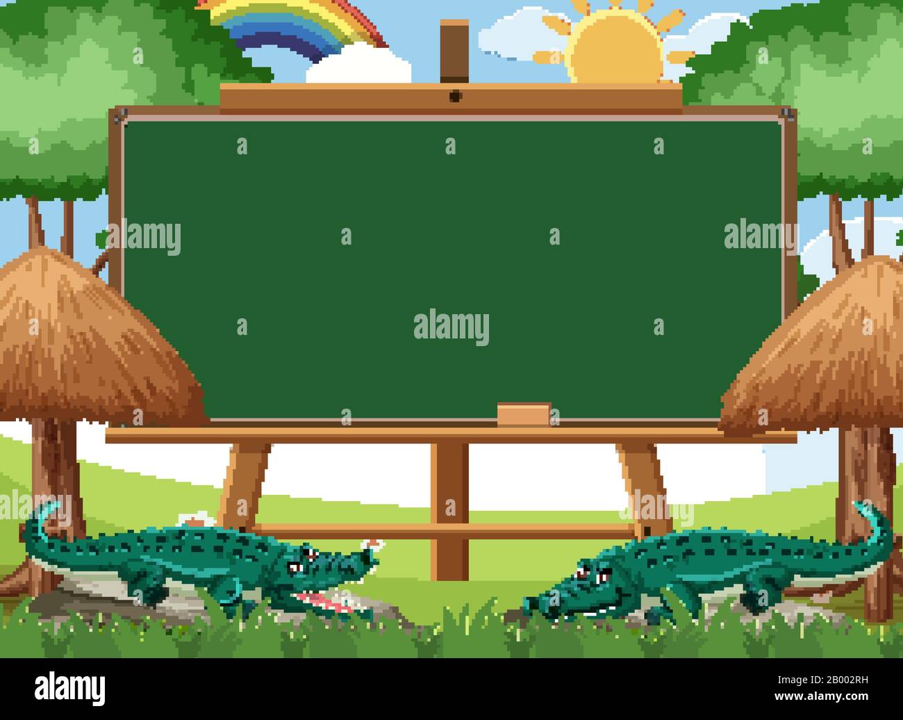 Blackboard template design with two crocodiles in the park illustration ...
