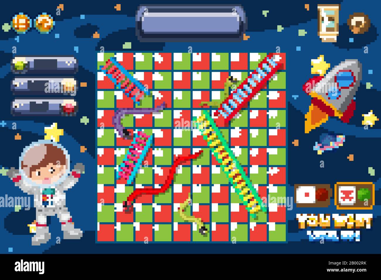 Snakes and ladders game with man and spaceship illustration Stock Vector  Image & Art - Alamy