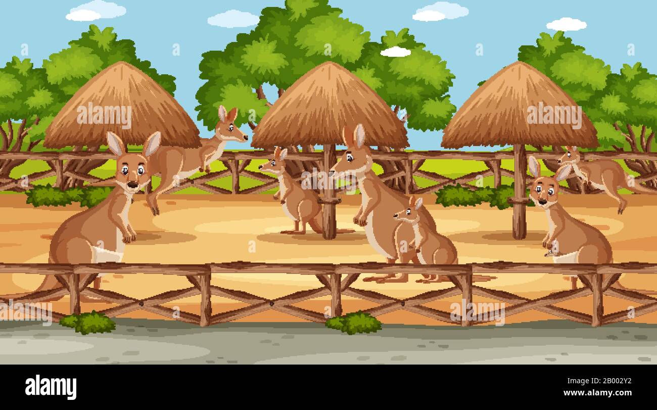 Scene with wild animals in the zoo at day time illustration Stock Vector  Image \u0026 Art - Alamy, image size:1300x812