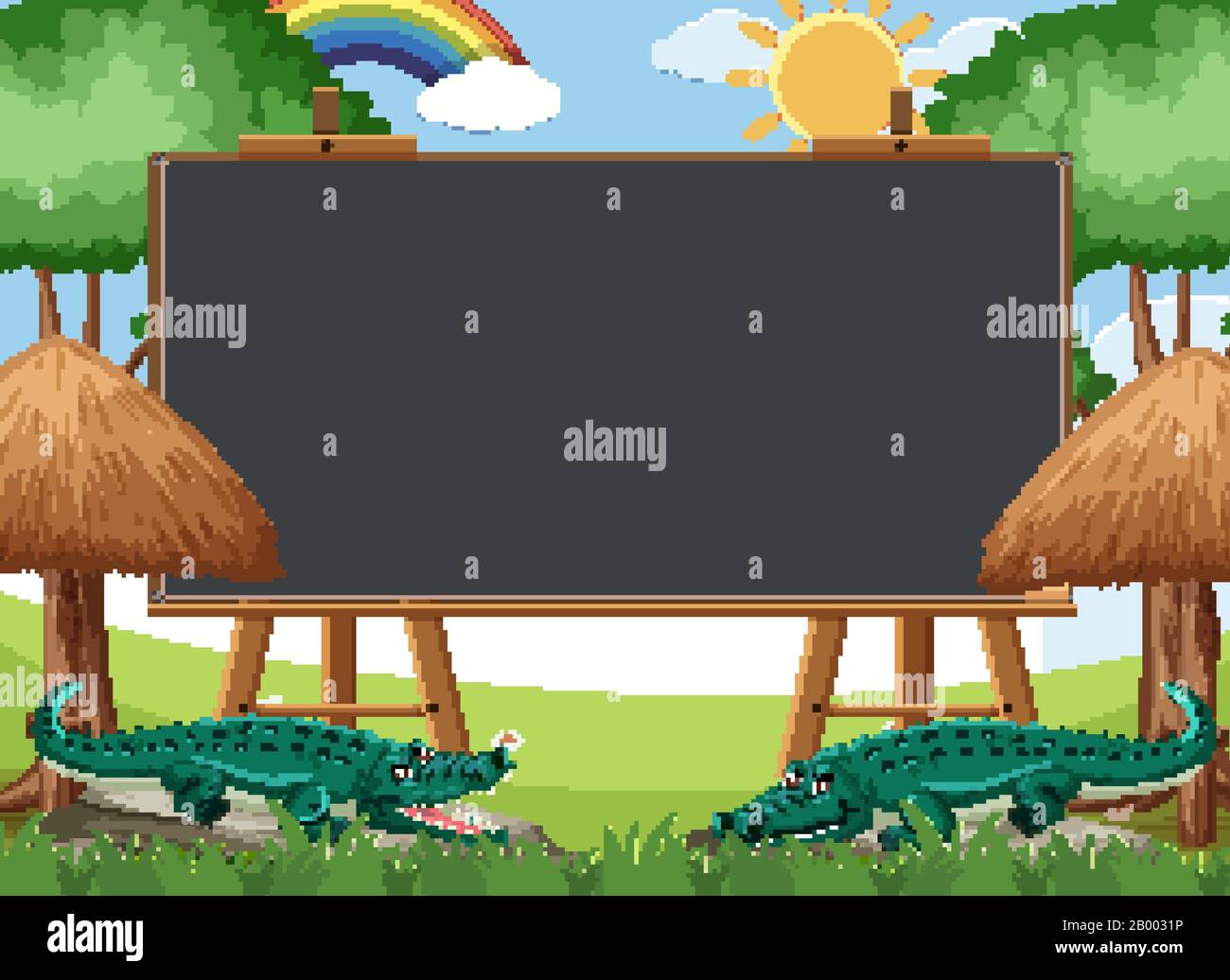 Blackboard template design with crocodiles in the park illustration ...
