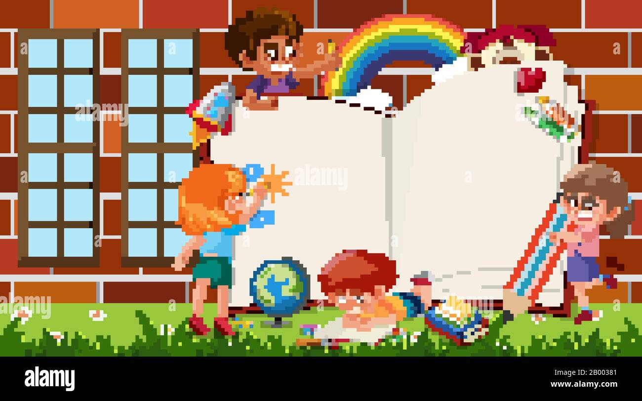 Border template with kids playing in background illustration Stock
