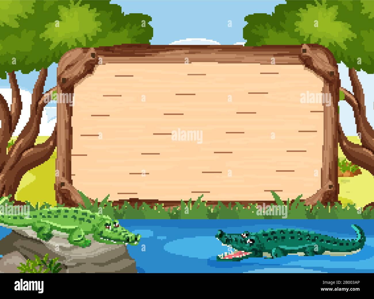 Wooden sign template with crocodiles in the park illustration Stock ...