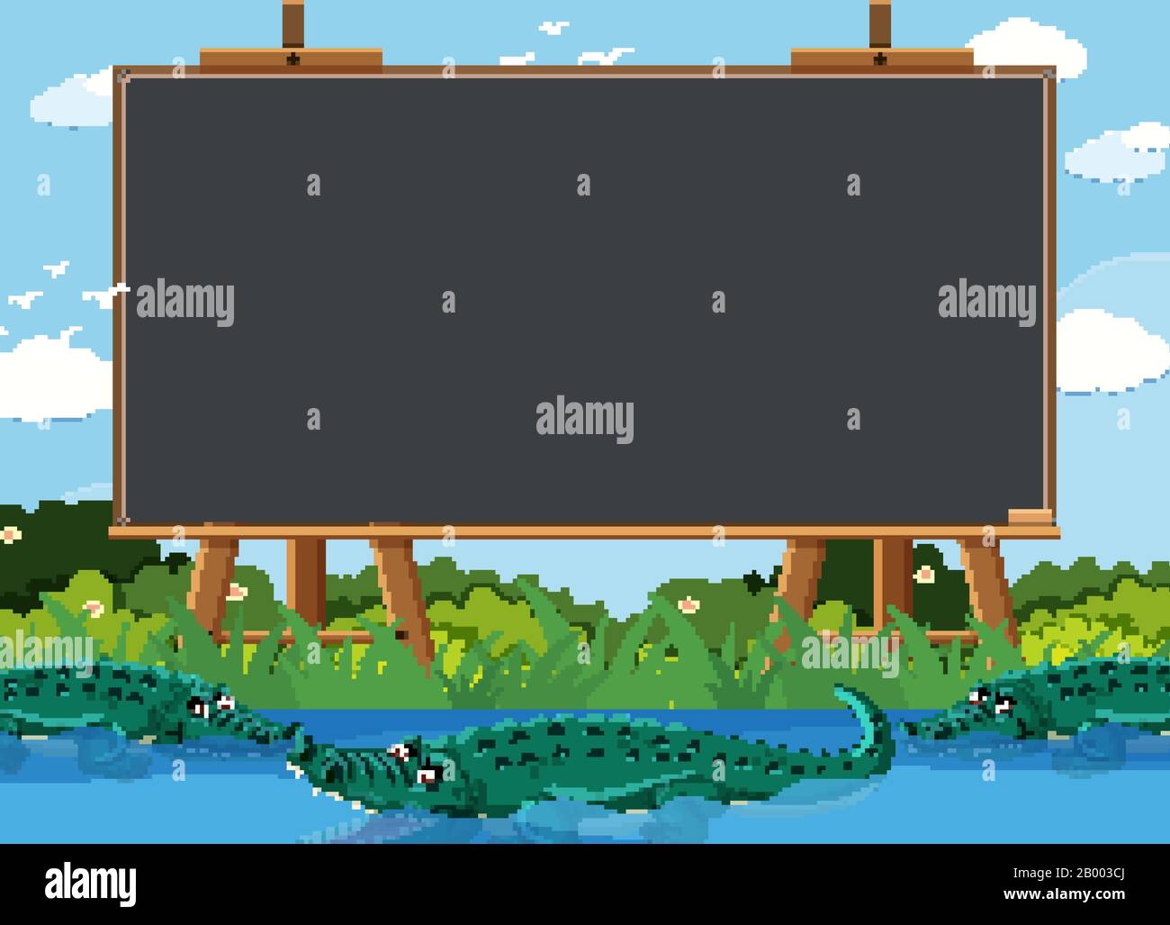 Blackboard template design with crocodiles in the river illustration ...