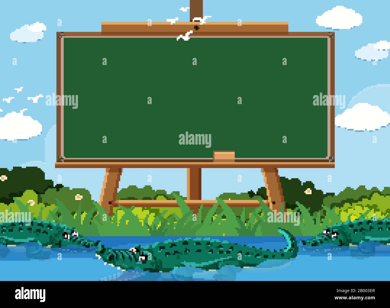 Blackboard template design with crocodiles in the water illustration ...
