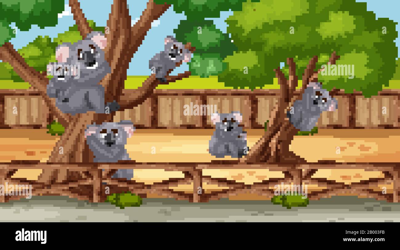 Scene with wild animals in the zoo at day time illustration Stock ...