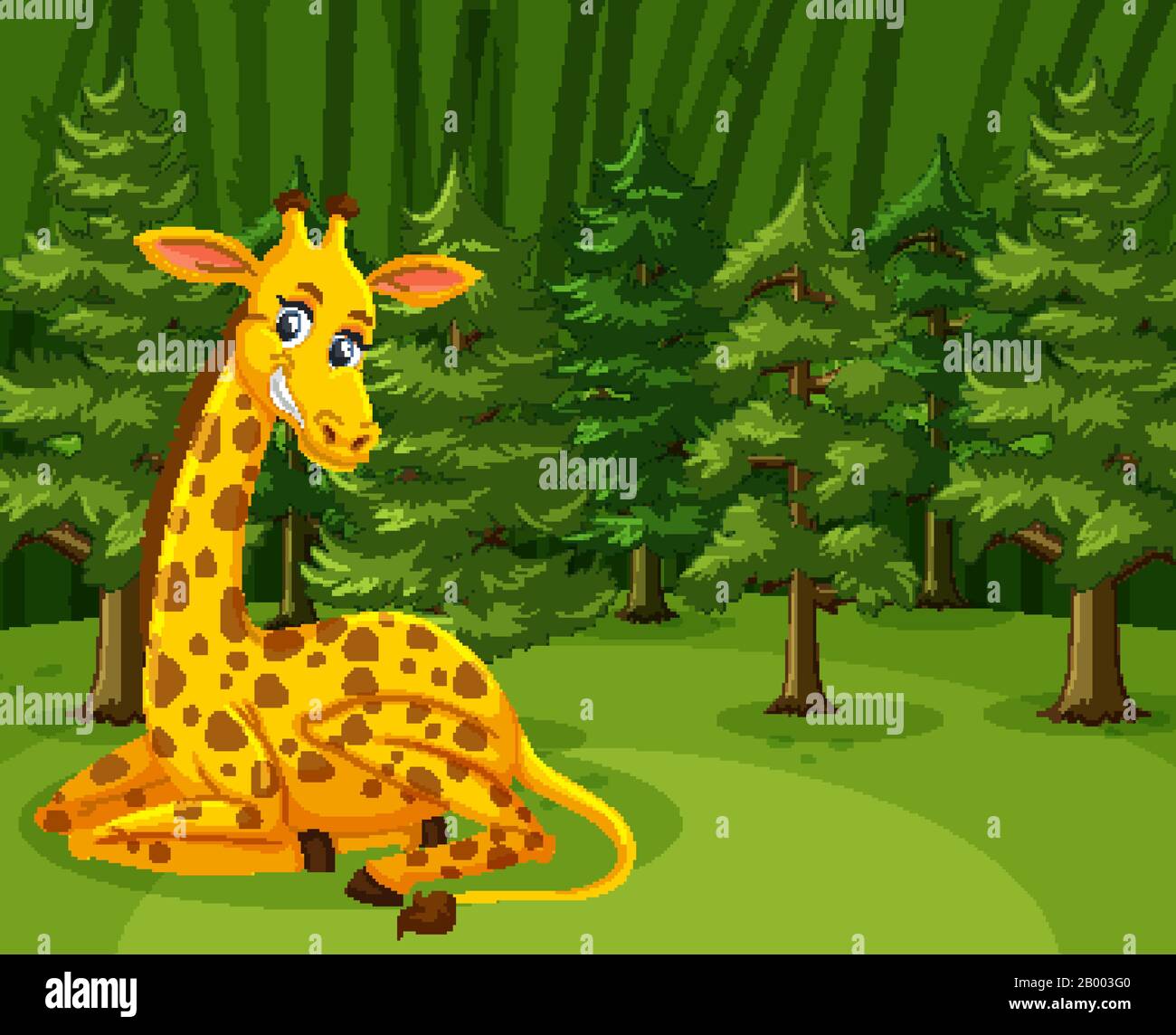 Scene with cute giraffe sitting in the big forest illustration Stock Vector  Image & Art - Alamy