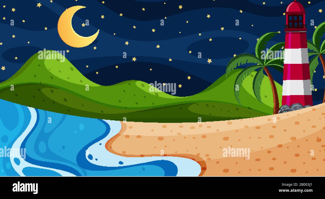 Nature scene with lighthouse on the beach illustration Stock Vector ...