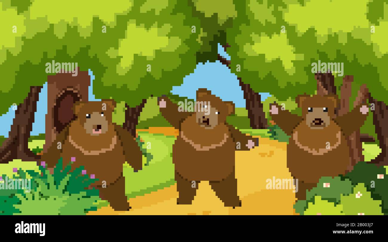 Background scene with grizzly bears in forest illustration Stock Vector ...