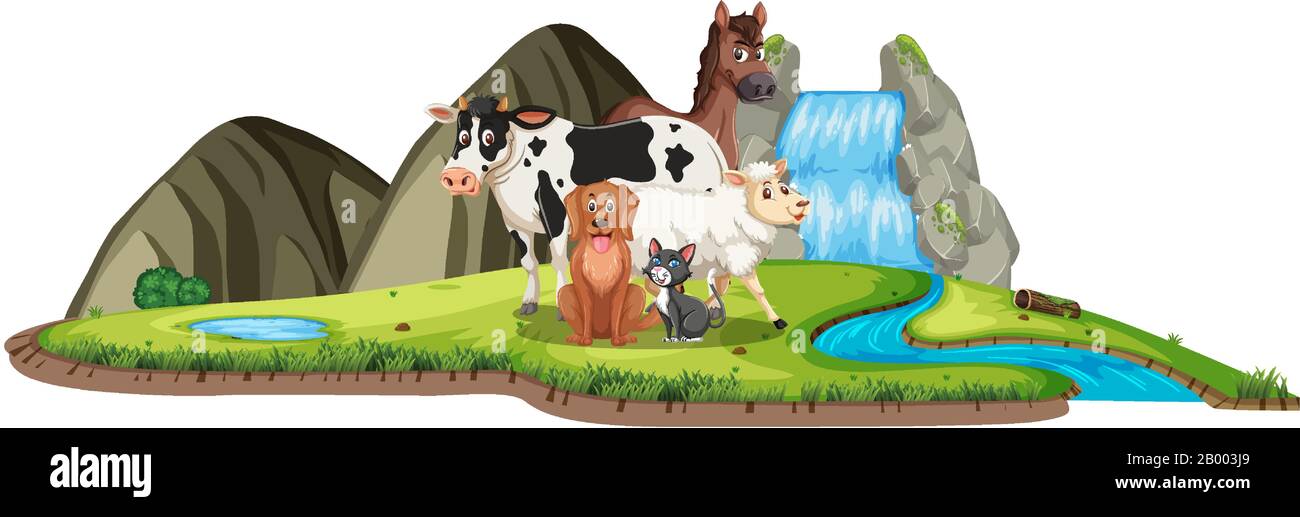 Scene with farm animals in the field illustration Stock Vector Image ...