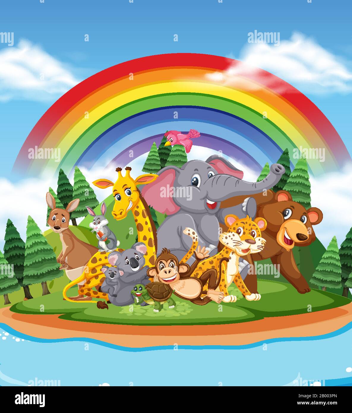 Scene with many wild animals in the park illustration Stock Vector ...