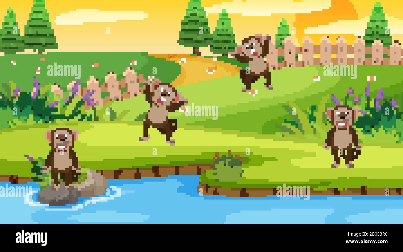 Scene with monkeys in the park illustration Stock Vector Image & Art ...