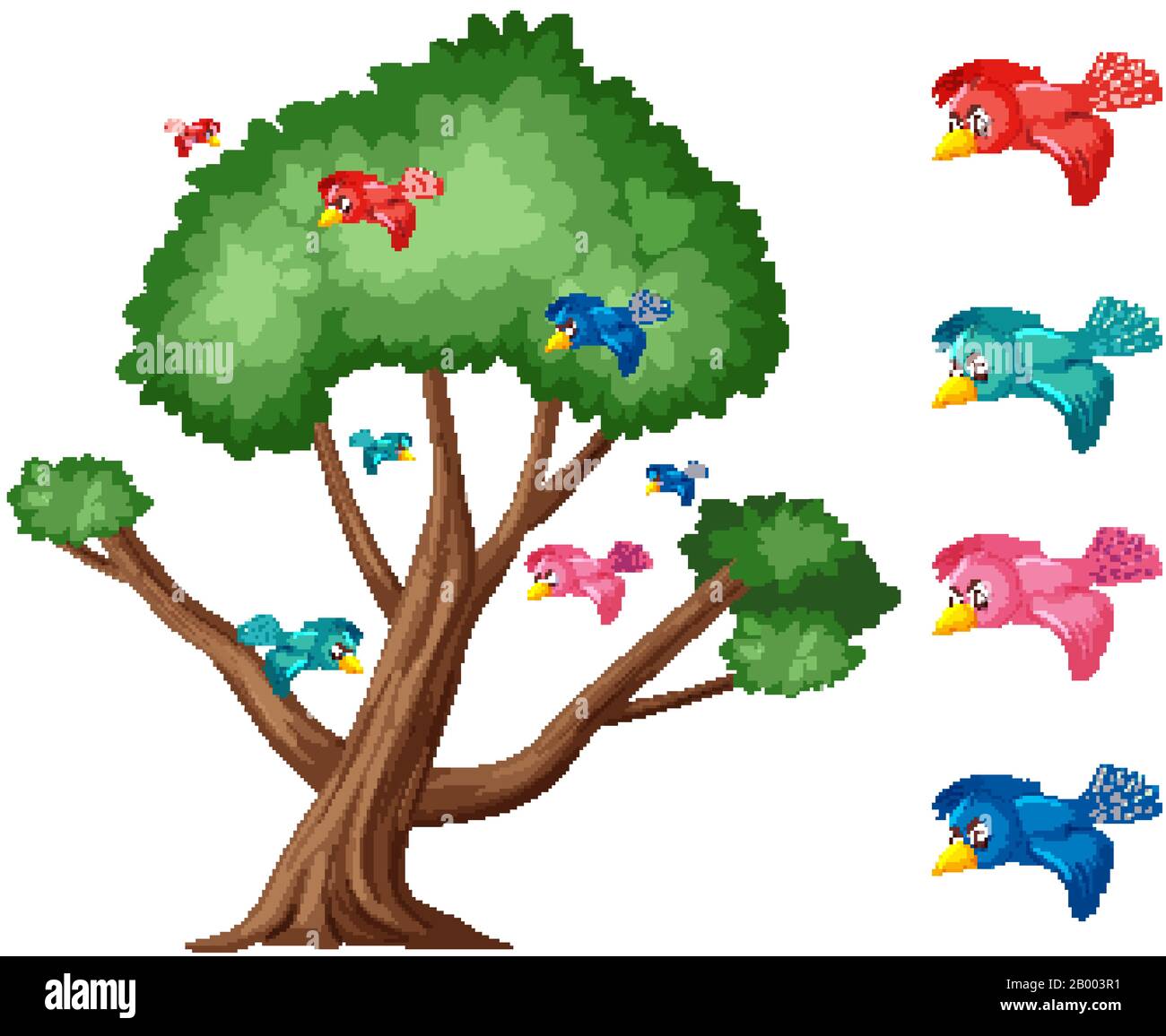 Big Tree And Colorful Birds On White Background Illustration Stock Vector Image Art Alamy