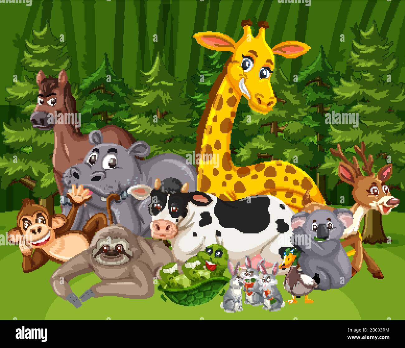Scene with many wild animals in the big forest illustration Stock Vector  Image & Art - Alamy
