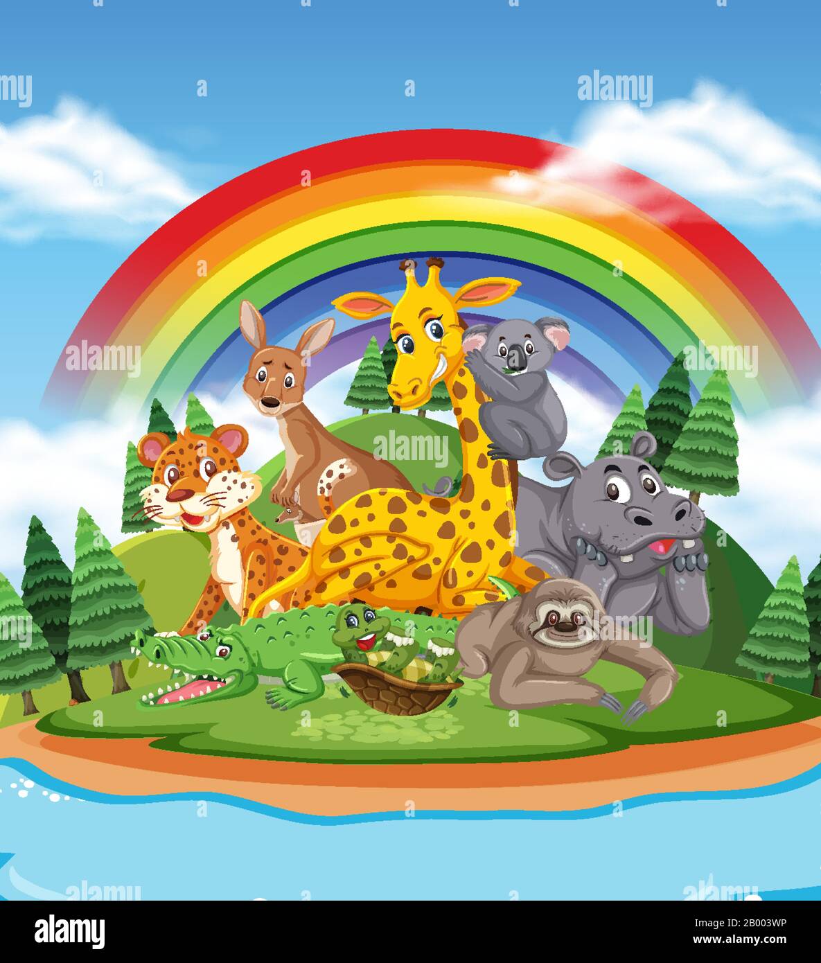 Scene with many wild animals in the park illustration Stock Vector ...