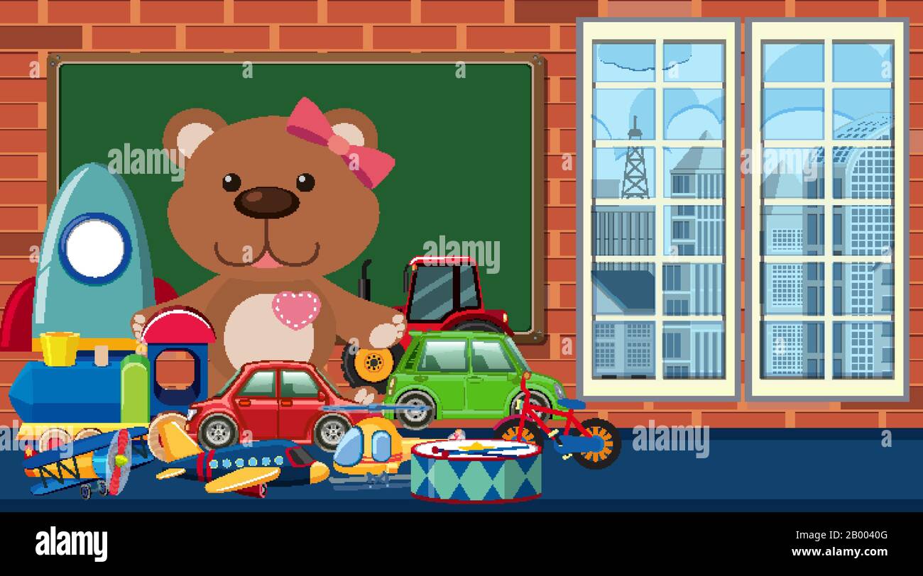 Room with many toys on the floor illustration Stock Vector Image & Art ...