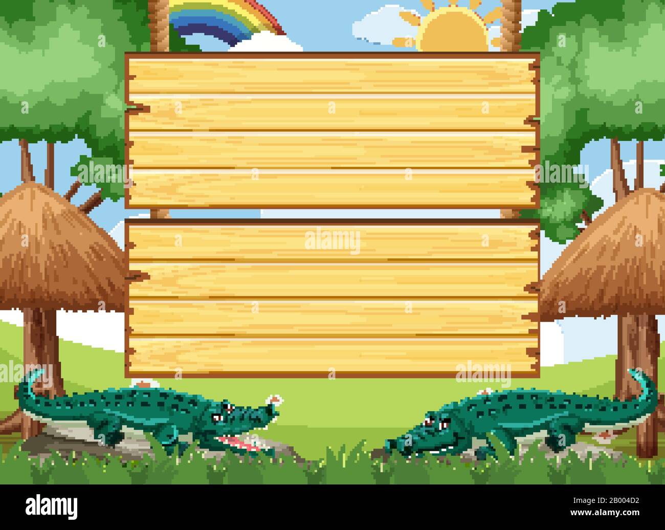 Wooden sign template with crocodiles in the park illustration Stock ...