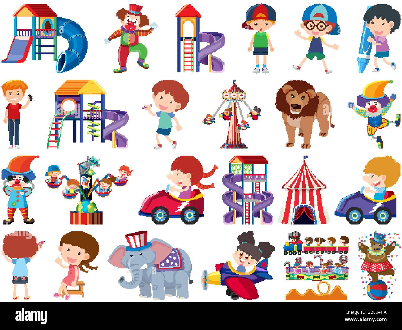 Large set of isolated objects theme circus illustration Stock Vector