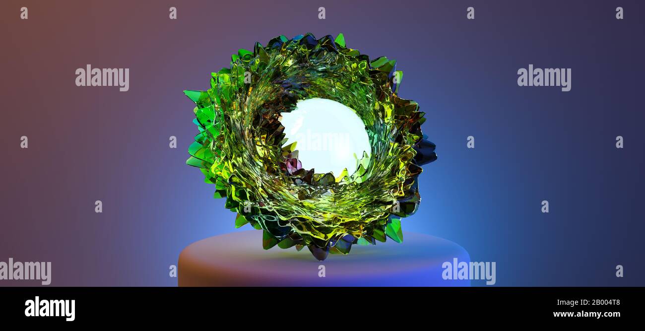 abstract 3D structure with a glowing orb at the center on colorful ...
