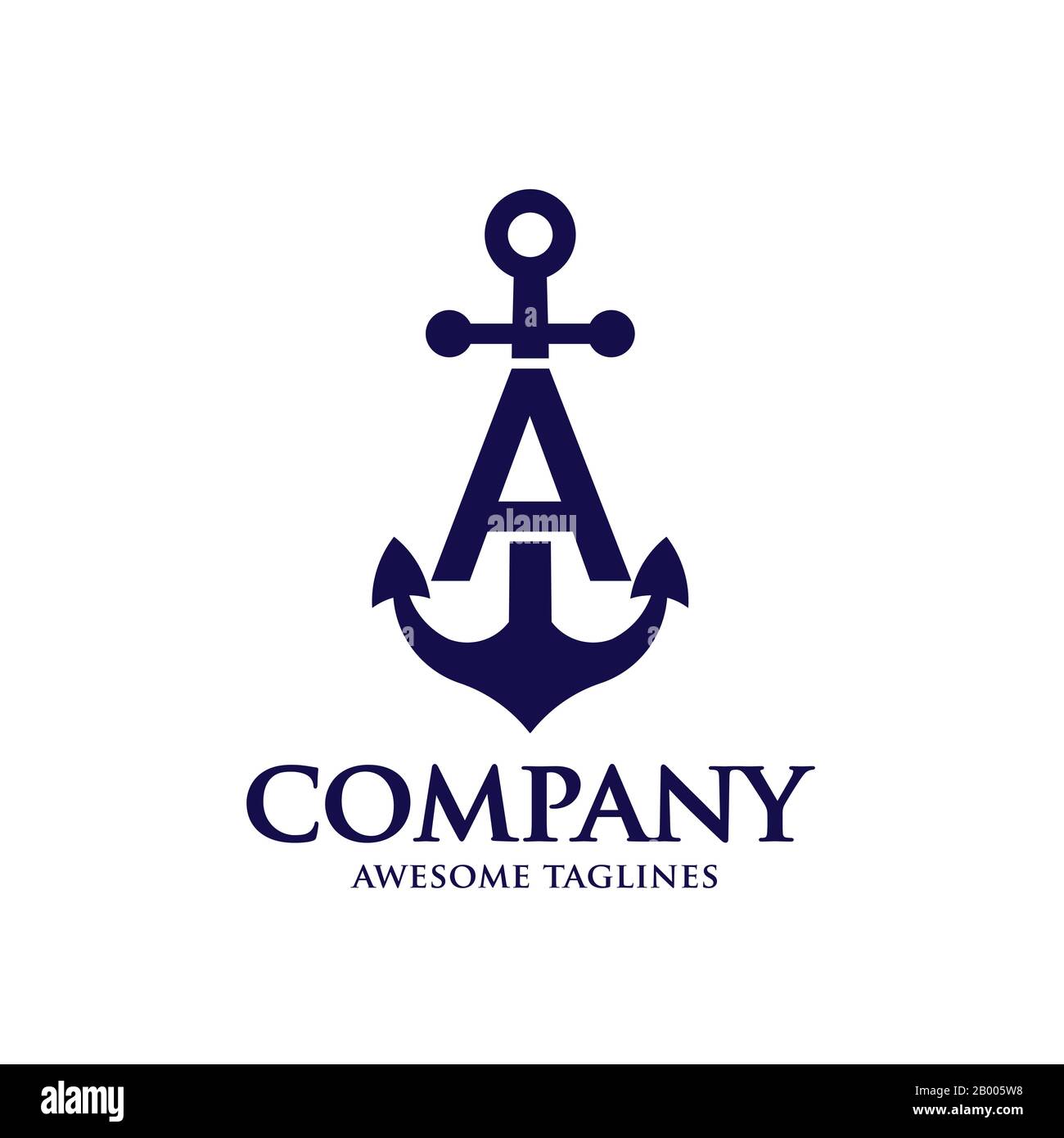 creative initial letter A with Anchor blue color logo vector concept Stock Vector