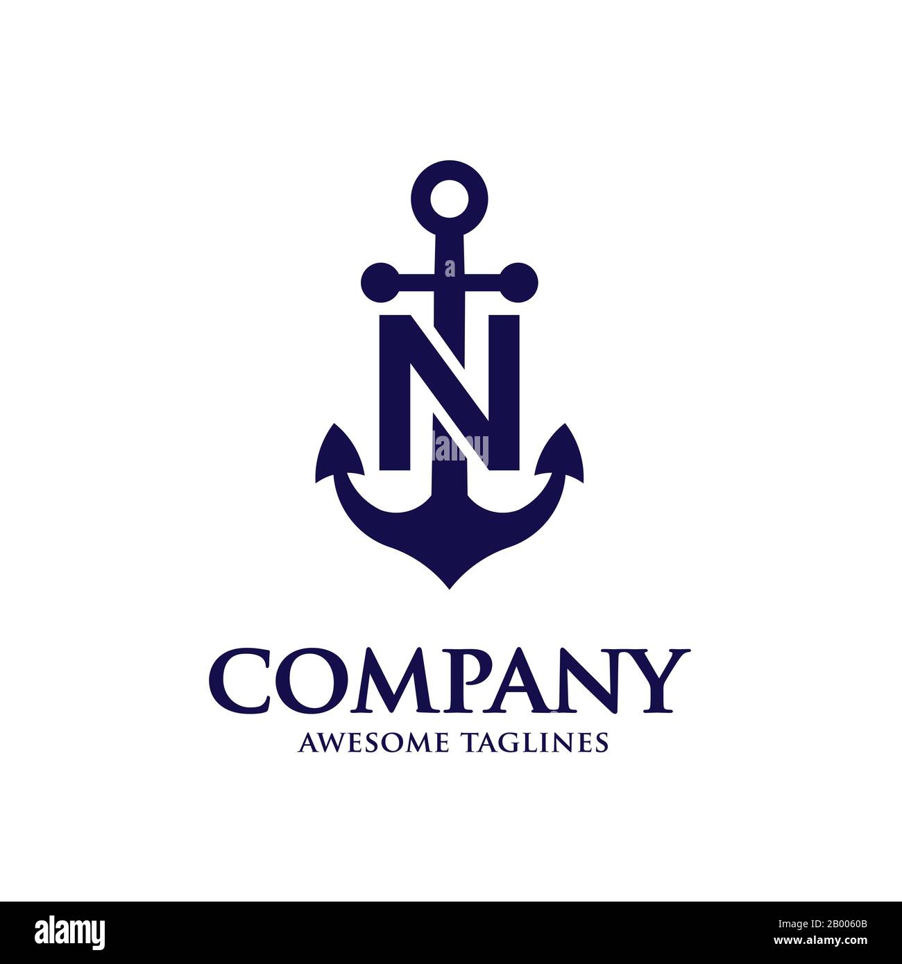 creative initial letter N with Anchor blue color logo vector concept Stock Vector
