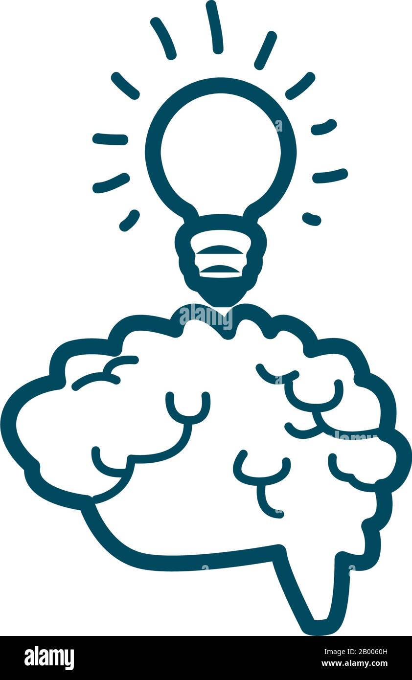 Human brain and light bulb line style icon design, Organ mind science intelligence idea medical
