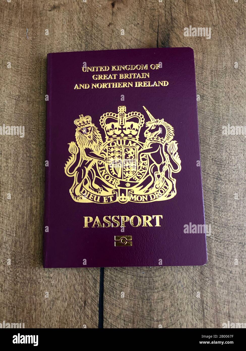 The new Post-Brexit 2020 British Passport without the words European Union on the cover. Stock Photo