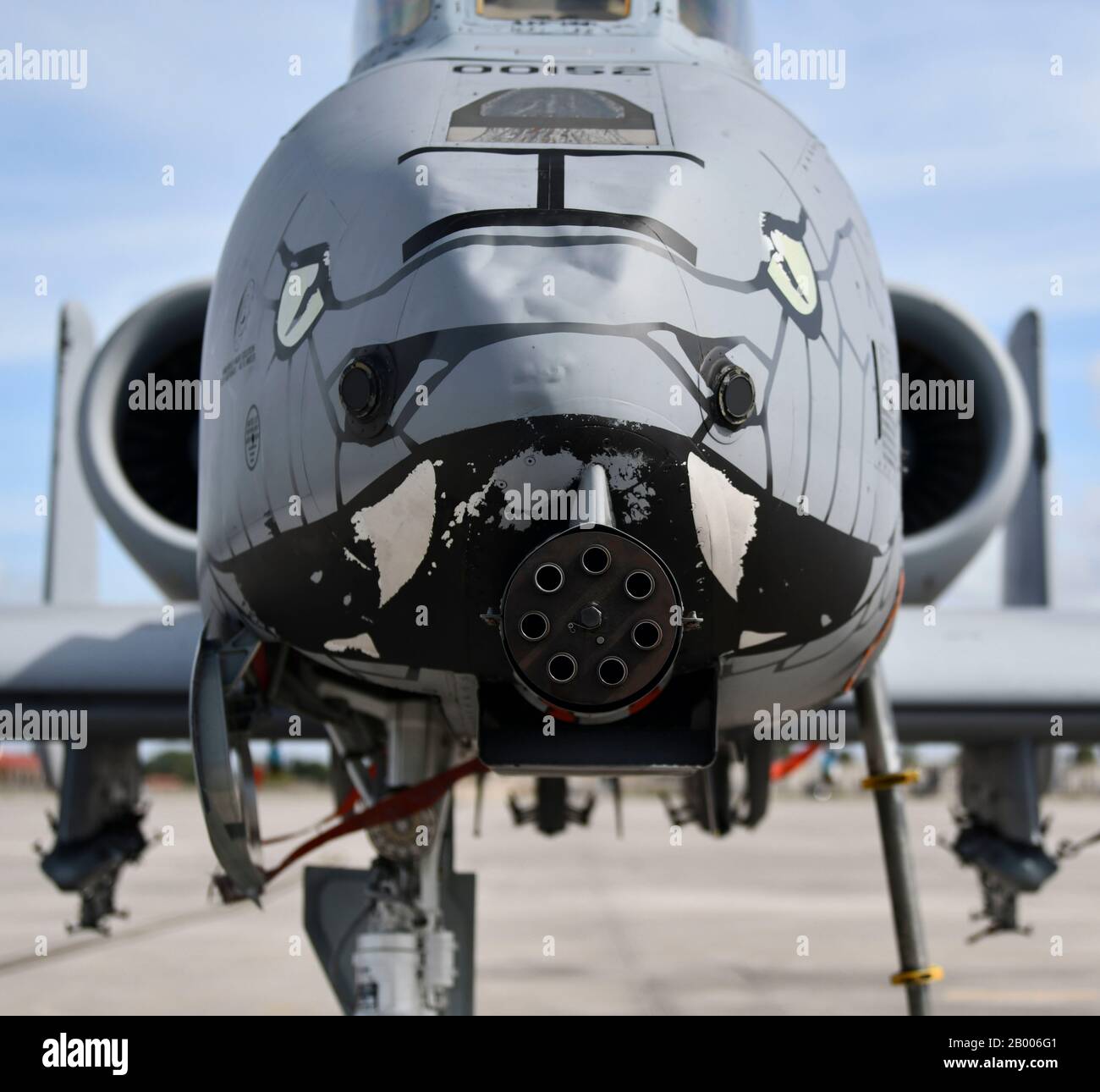 An A-10C Thunderbolt II aircraft with the 122nd Fighter Wing, Fort Wayne, Indiana, sits on the flight line during Southern Strike, Feb. 11, 2020, at MacDill Air Force Base, Florida. The A-10's GAU-8 Avenger 30 mm cannon serves as a Close Air Support 'Tank Buster' for the U.S. Air Force. (U.S. Air National Guard photo by Staff Sergeant Rita Jimenez) Stock Photo