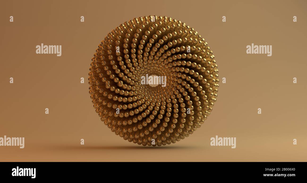 abstract 3D loop with golden spheres in a pattern on colorful background - 3D rendered illustration Stock Photo