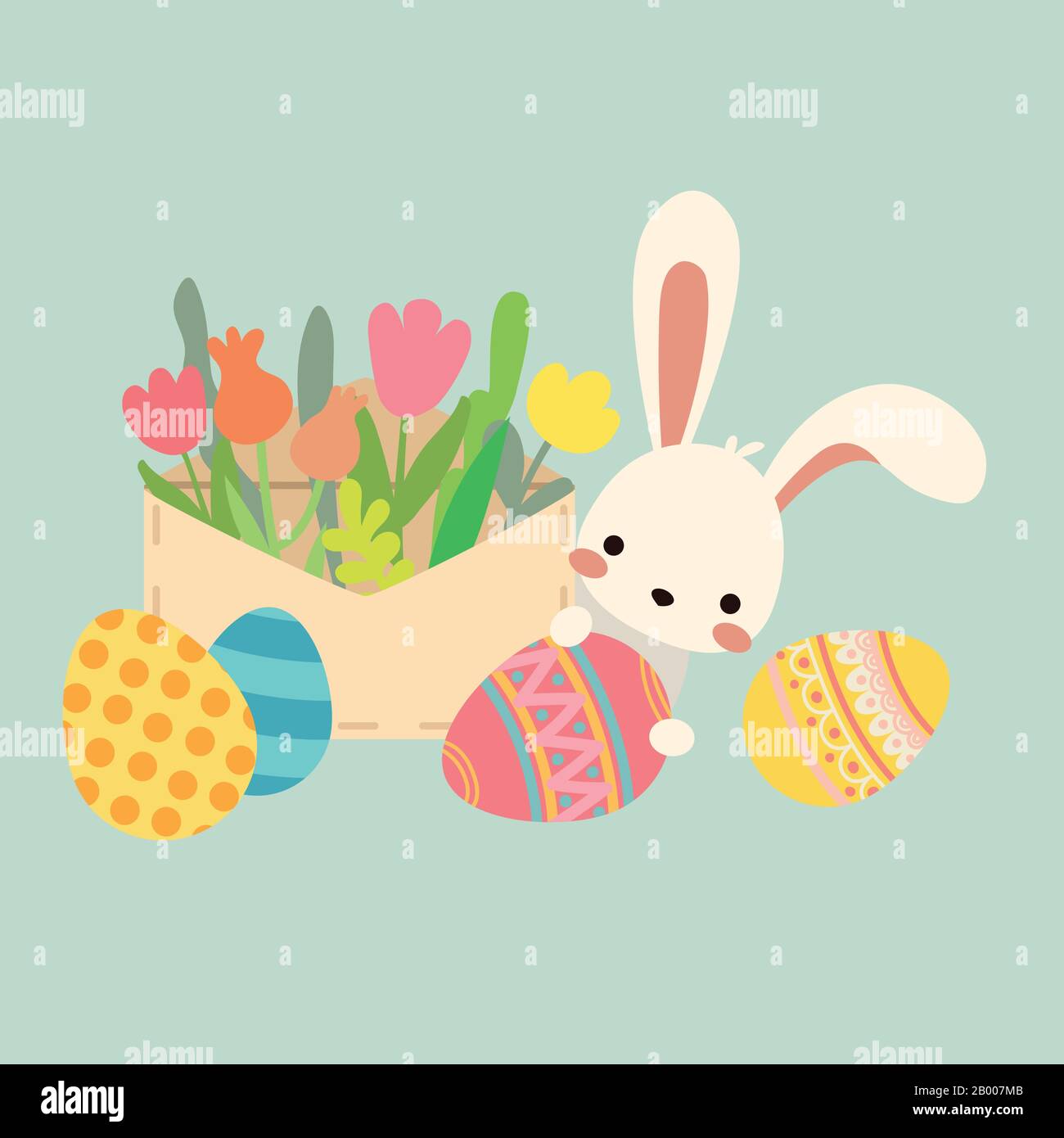 Cute vector easter bunny. Envelope with flowers Stock Vector Image ...