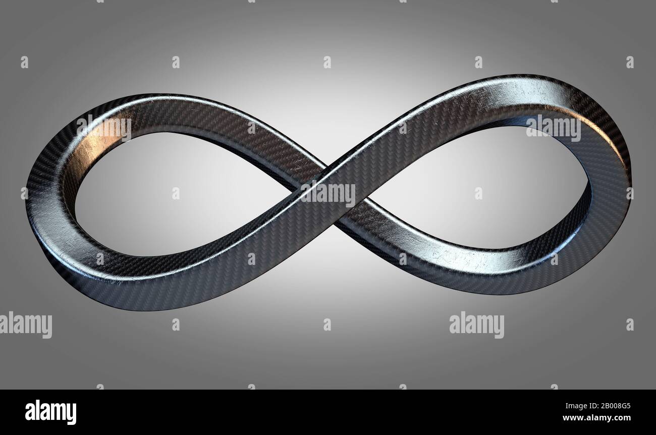 An infinity symbol made up of square tubing carbon fibre on an isolated white studio background - 3D render Stock Photo