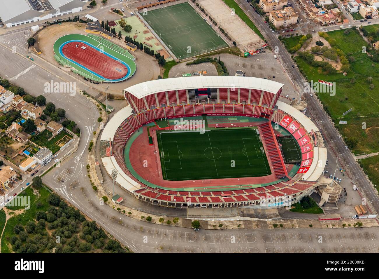 Aerial photo, Estadi de Son Moix, football stadium, sports centre, Palma, Mallorca, Spain, Europe, Balearic Islands, Arena, Camí de la Vileta, ES, Esp Stock Photo