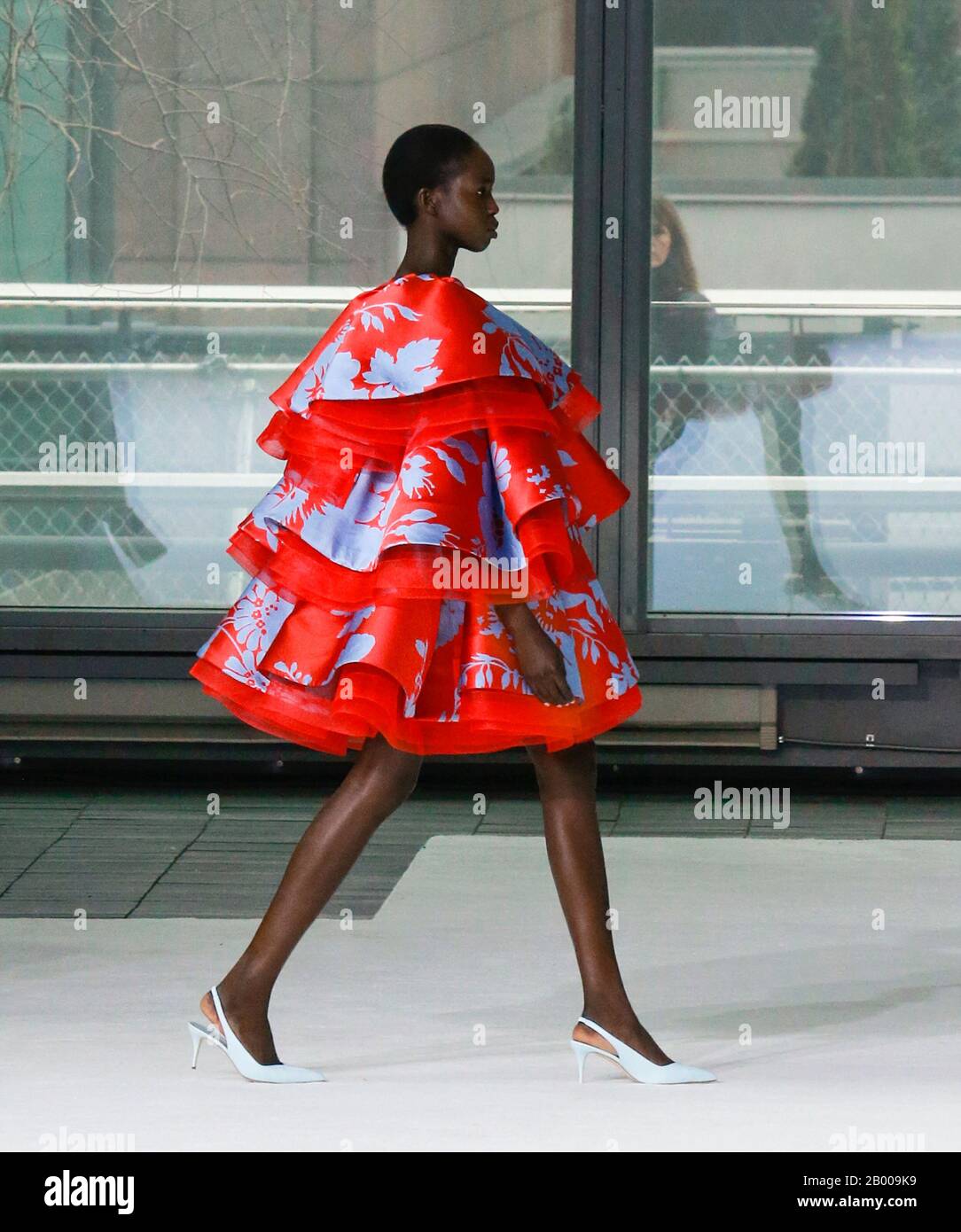 New York, NY - February 10, 2020: Ajok Madel walks the runway at Carolina Herrera Fall Winter 2020 Fashion Show Stock Photo