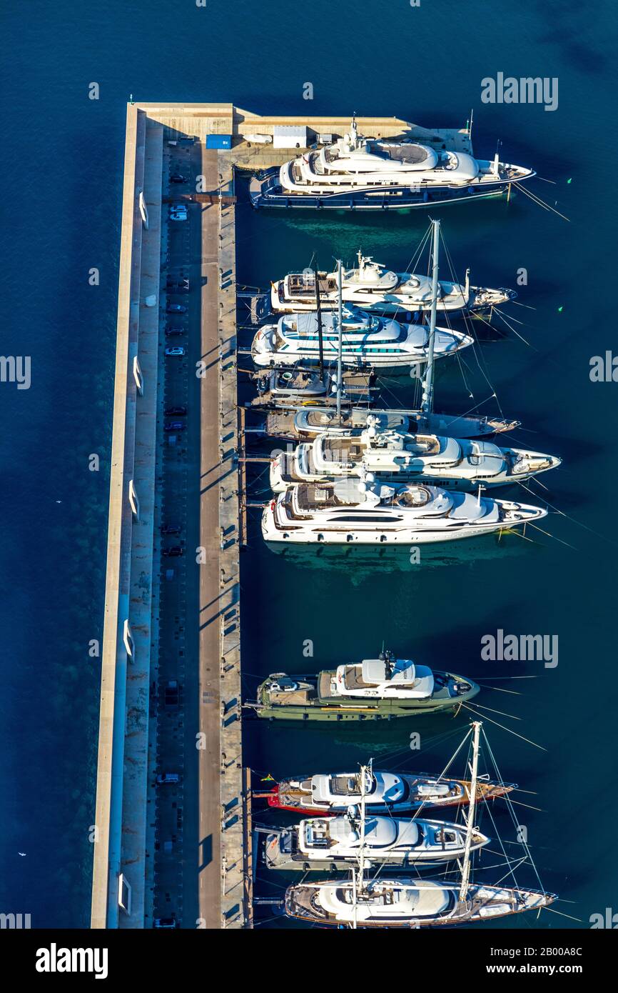 Aerial view, Port Adriano, Port, El Toro, Europe, Balearic Islands, Spain, Majorca, boats, mooring, boat trips, jetty, boat rental, ES, Espana, harbou Stock Photo