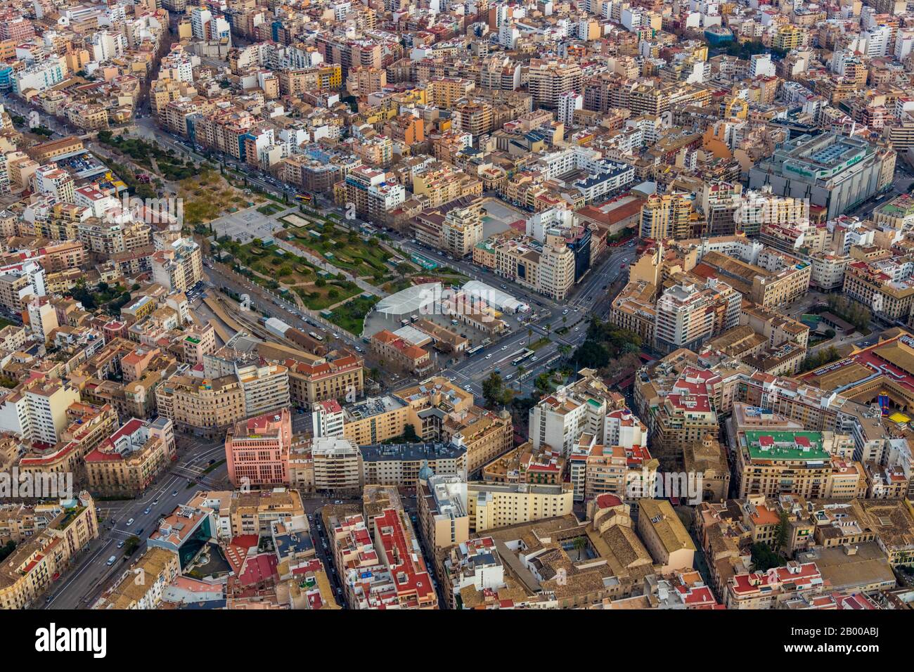 Aerial photo, overview city centre of Palma, Parc de les Estacions, Mallorca, Spain, Europe, Balearic Islands, ES, Espana, recreational area, leisure Stock Photo