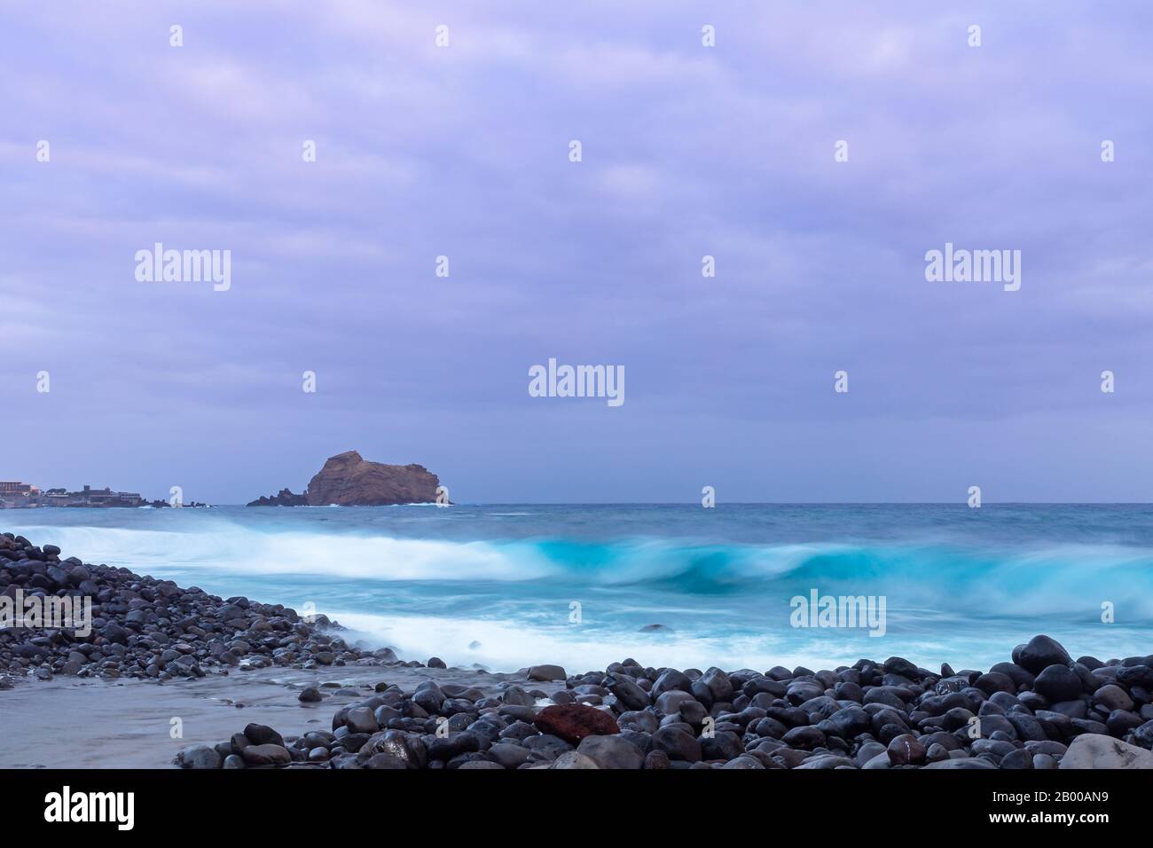 Stormy morning at the rocks of Ribeira da Janela, Madeira, Portugal Stock Photo