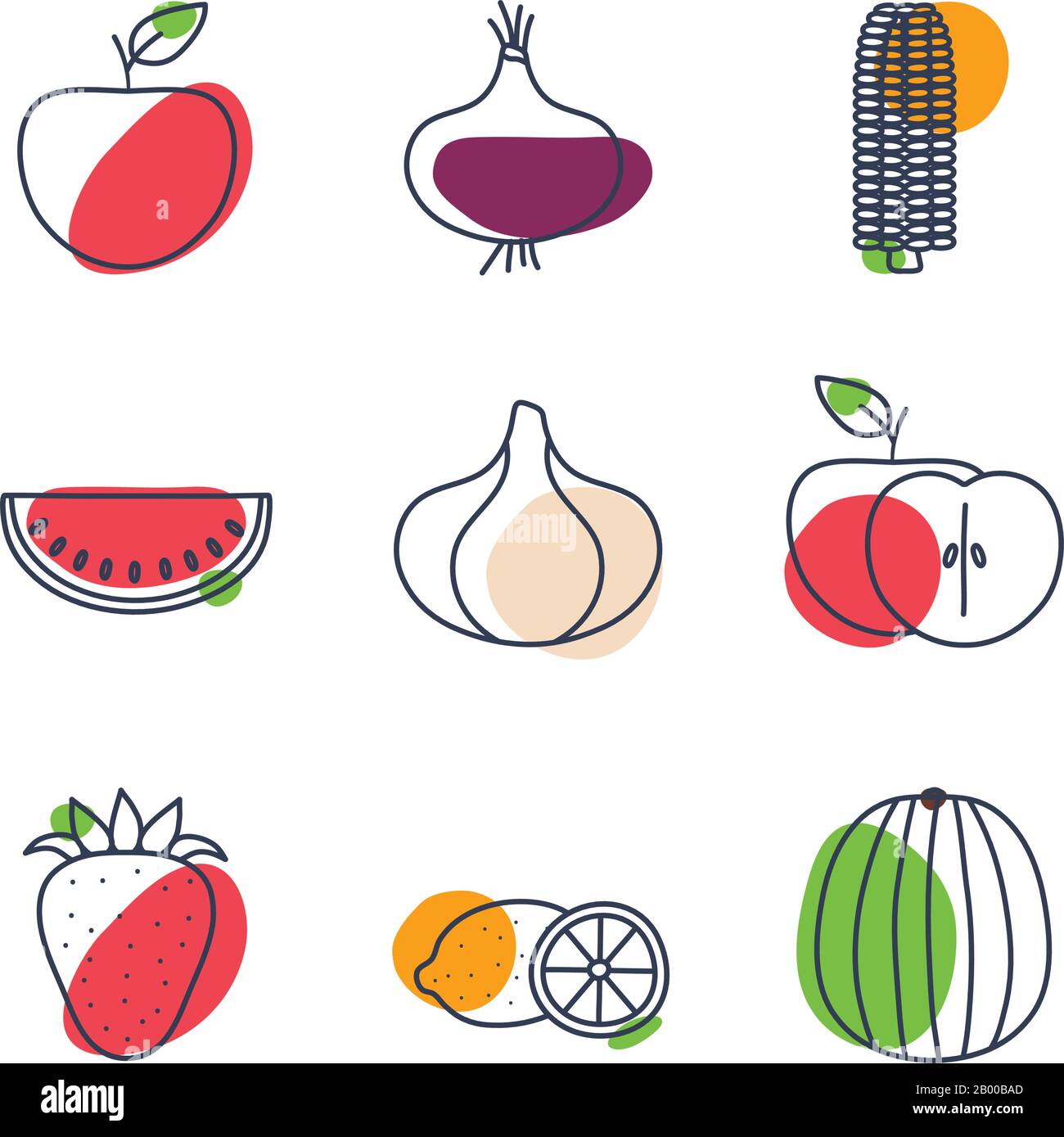 Vector Illustration Of A Fruit And Healthy Food Elements Stock Illustration  - Download Image Now - iStock